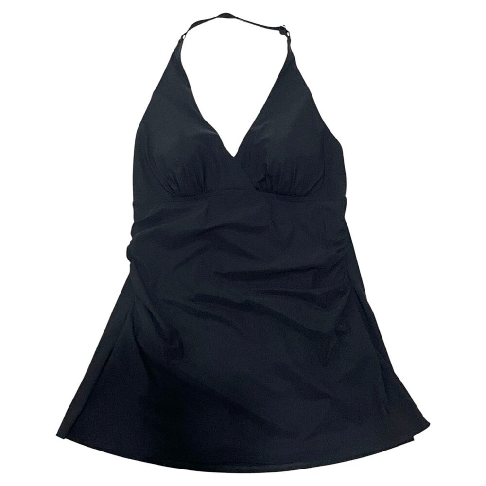 LL Bean Womens Shaping Swimwear Clasp Halter Dress 16 Solid Black UPF 50+ 287716